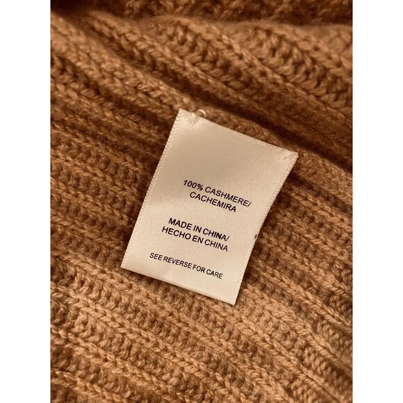 Lucchese 100% Cashmere Fisherman Rib Cardigan size M Camel Tan NWT - Picture 8 of 9